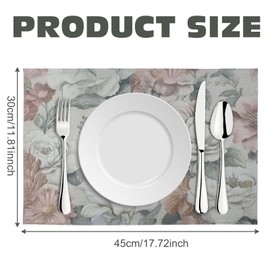 FOSDICK 4 PCS Placemats, 30 x 45cm Place Mats for Table, Floral Table Mats, Washable Placemats Heat-Resistan Coaster Set for Home Dining Restaurant Hotel