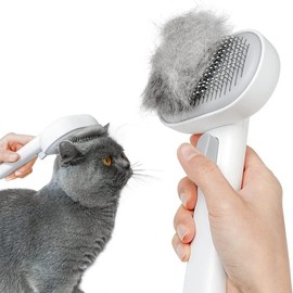 Pet Hair Removal Comb - Cat and Dog Grooming Brush with Shedding Button, Includes Cleaning Brush, Pet Supplies for Grooming and Beauty