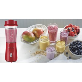 Hamilton Beach Portable Blender for Shakes and Smoothies, 14 Oz BPA Free Travel Cup & Lid, Durable Stainless Steel Blades, Personal Smoothie Blender, Red (51101RV)