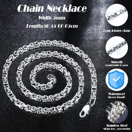 KALVICA 5 mm Byzantine Chain Men's Silver Gold Stainless Steel Biker Chain Pop Rock Chain Necklace for Men Teen Length 50 55 60 65 cm, Stainless Steel