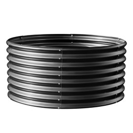 Land Guard 4×4×2ft Galvanized Raised Garden Bed Kit, Round Galvanized Planter Raised Garden Boxes Outdoor, Large Metal Raised Garden Beds for Vegetables, Grey