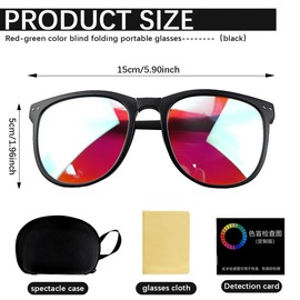UPIQNG Color Blindness Glasses,Portable Red Green Blind Glasses Folding Eyeglasses Red Green Colorblindness Corrective Glasses with Storage Box and Clean Cloth, Black Frame