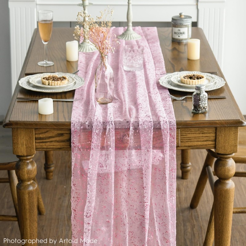 Artoid Mode Pink Gold Gauze Table Runner 70x300 cm, Glitter