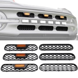 ETL INDUSTRIES Front Grill Inserts W/ Amber Light Mesh Grille Trim Ford Bronco 2021-2025 Black