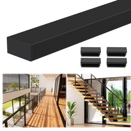 Zylorix 1Pack 4FT Stainless Steel Black Handrail for Cable Railing Post Kit, 2.36" W x 1.18" H Rectangular Flat Top Hand Rail for Indoor Outdoor Steps DIY Balustrade, Deck Railing Top Rail