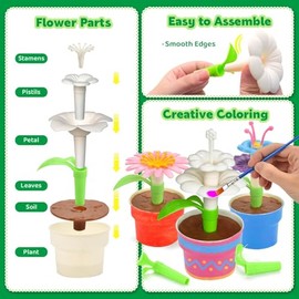 Kit de construcción y pintura de flores de jardín, juego de construcción de ramos DIY, juguetes de construcción y pintura de plantas para niños, juguete educativo y de aprendizaje STEM para niños y niñas de 6 7 8 9 10 años de edad