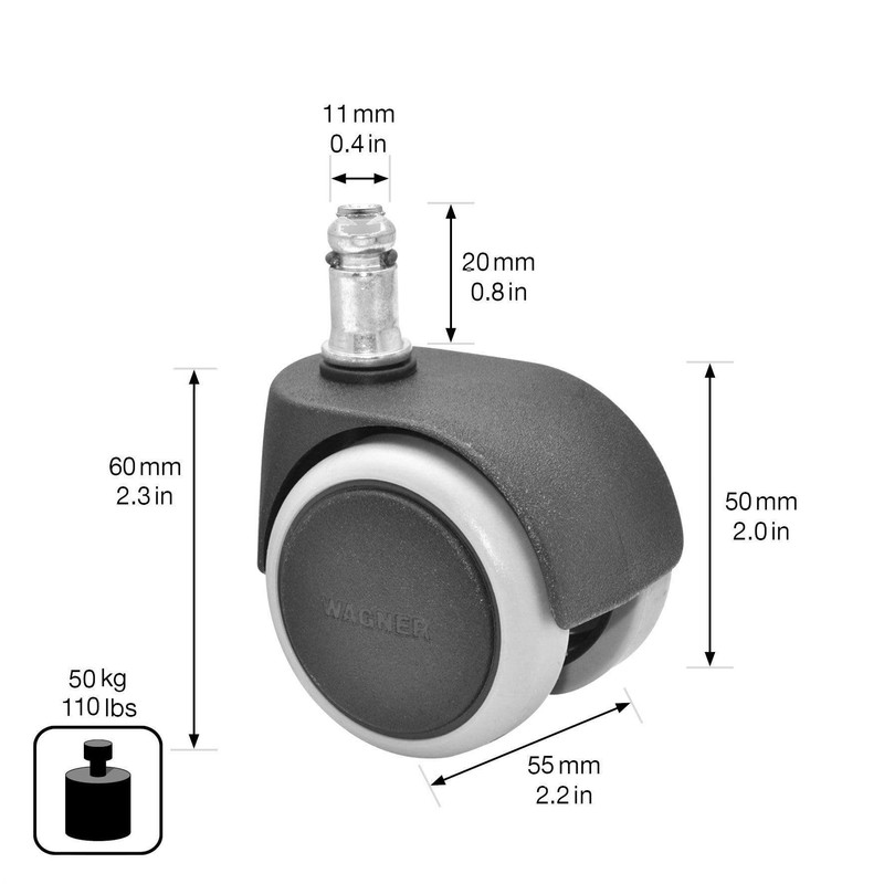 WAGNER swivel chair castors/office chair castors - 5pcs. set -