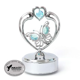 Mascot Chrome Butterfly in Heart Music Box (7 Color Options) - Featuring Swarovski Crystal Best Gift for Wedding Valentine's Birthday Mother's Day Christmas Anniversary (Green)