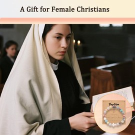 Religious Baptism Bracelet Gift Women Girls Christening Gifts for Women Girls Catholic Cross Natural Stone Bracelet Gifts for Granddaughter Mom Daughter Niece