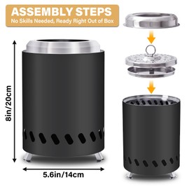 HGD Small Tabletop Fire Pit, Smokeless Table Top Firepit Outdoor, Portable Mini Stove with Carry Bag for Camping Backyard Patio Garden Picnic, Fueled by Pellets or Wood, Stainless Steel, Black