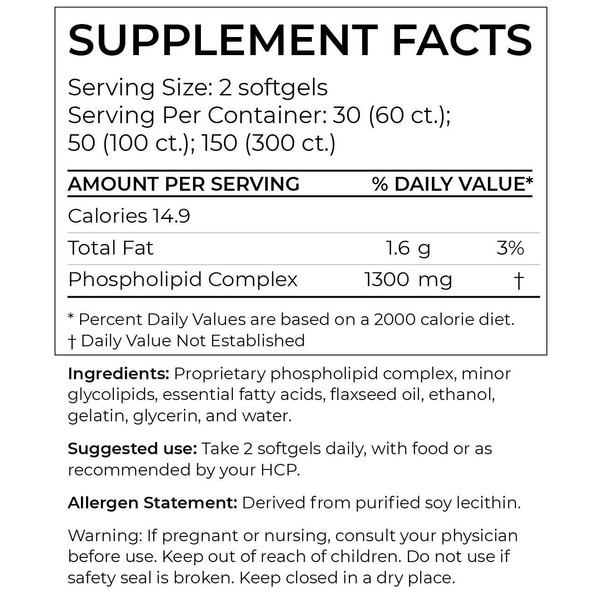BodyBio - PC Phosphatidylcholine + Phospholipids - Liposomal for High Absorption - Optimal Brain & Cell Health - Boost Memory, Cognition, Focus & Clarity - 100% Non-GMO - 60 Softgels