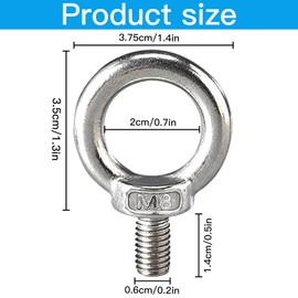 Gearmax Pack of 8 M8 Ring Bolts, 304 Stainless Steel Eye Bolts, Round Eye Bolts, Rustproof Eye Screws for Mounting and Hanging