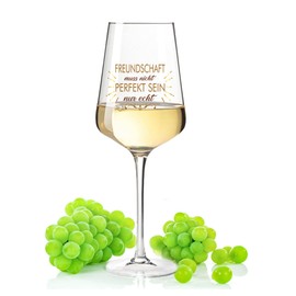 Leonardo Weinglas mit UV-Druck - Freundschaft muss nicht perfekt sein - Geschenk zum Geburtstag & für echte Weingenießer - Weißweinglas Rotweinglas als Geburtstagsgeschenk - Farbe Puccini UV