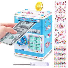 Piggy Bank for Kids Girls Boys with Password Code Lock Cash Coin Can Piggy Bank Girls Electronic Money Safe Bank for Kids Money Box with DIY Diamond Sticker Gift for 4 7 8 9 10 11 Year Old Boys