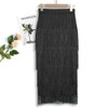 AOMEI Women's Black High Waist Fringe Tiered Bodycon Pencil Midi