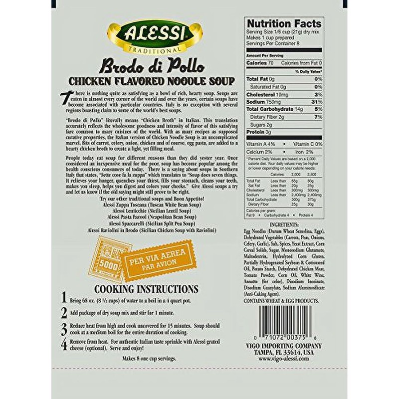 Alessi Soup Mix Brodo di Pollo Chicken Flavored Noodle Soup,
