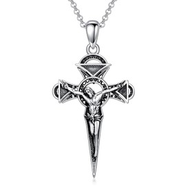 SIMONLY St.Benedict Crucifix Necklace Sterling Silver Jesus Christ Crucifix Large Cross Religious Pendant Necklace Jesus Cross Faith Jewelry
