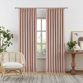 Cute Dusty Pink Blackout Linen Curtains 105 Inches Long - Rose Blush Pinch Pleat Track Curtains Blackout with Hooks Viral Pleat Drapes for Girls Bedroom Nursery,50 by 105 Inch, 2 Panels, Back Tab