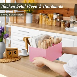 DRASTAR Utensil Holder, Wooden Silverware Caddy, Picnic Cutlery Holder, Silverware Holder Countertop, Plastic Silverware Organizer for Party, Pink