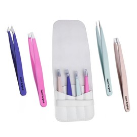 Tweezers Set of 4 Professional Stainless Steel Precise Facial Hair Removal Tweezers for Eyebrow Nose Ear and Ingrown Hair Treatment Multi Task for Men & Women