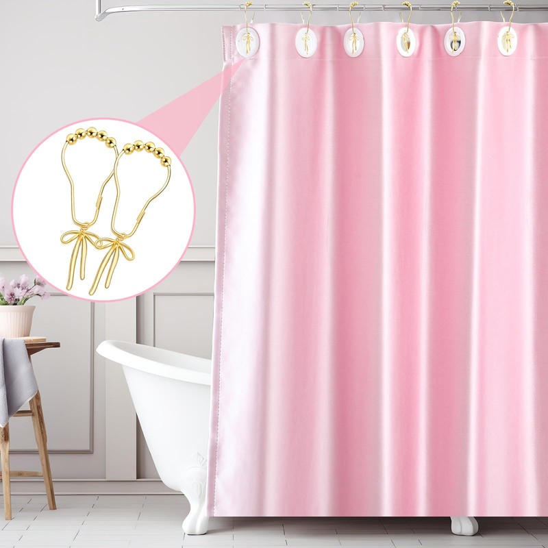 Maxdot 12 Sets Bow Knot Shower Curtain Hooks Decorative Stainless