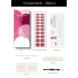 Banmagately Semi Cured Gel Nail Strips, 20Pcs Long Lasting Salon Quality Wraps, Easy Apply & Remove Gel Nail Stickers with UV Light (Pink Diamond Dust)