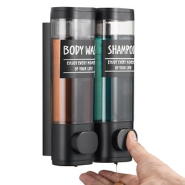 Shampoo and Conditioner Dispenser,GlintGath Shower Dispenser 2 Chamber No Drill Shampoo Dispenser for Shower Wall Mounted Shower Soap Dispenser for Bathroom Hotel,2 * 300ML,Matte Black