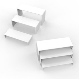 CRAFTIFANO Acrylic Display Risers 2 Sets 3 Tier Cupcake Stand for Dessert Jewelry Pop Figures Shelves Retail Shoe Showcase (White)