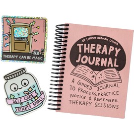 Lindsay Braman Studios Mental Health Gift Bundle: 2 Psychology Stickers and a Guided Therapy Notebook | For Counseling, Recovery, and Psychology adults and teens.