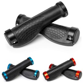 Ergonomic Bicycle Grips for Handlebar Grips up to 22 mm Diameter, Grip with 14 cm Total Length, Bicycle Handlebar Grip with End Caps and Black Mounting Rings, Bicycle Handlebar Grip for MTB, Road Bike