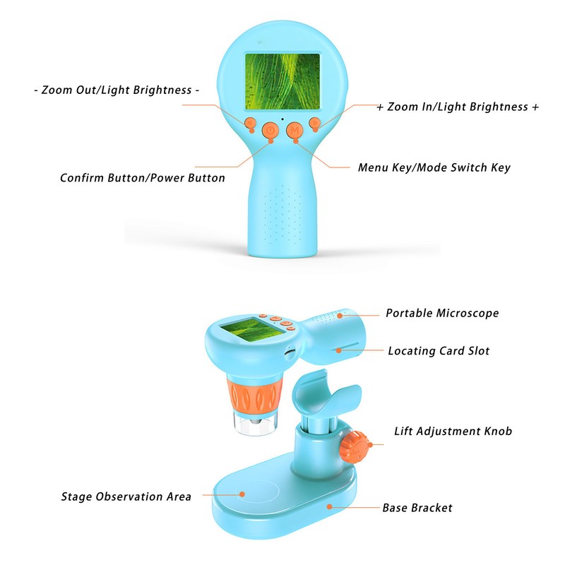 Kids Microscope with 8 LEDs IPS Eye Protection Screen 100X‑800X