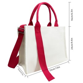 XPLINFUT Heavy Duty Canvas Tote Bags,Large Canvas Handbags,Handbags for Women,Canvas Shoulder Bags with Zipper and Pockets,Gift Canvas Bags with Red Handles