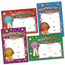 20 Metallic Shiny Headteacher's Award Motivational Childrens Pupils School Praise Reward Certificates Megamix A5 Brainwaves Primary Teaching Services