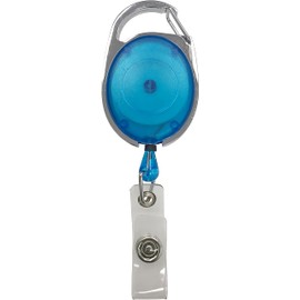 PCL Media ltd Blue Retractable Badge Reel with Carabiner Clip to be Used with ID Card Holders, Open-Faced Rigid ID Badge Holder - Ski Pass Holder