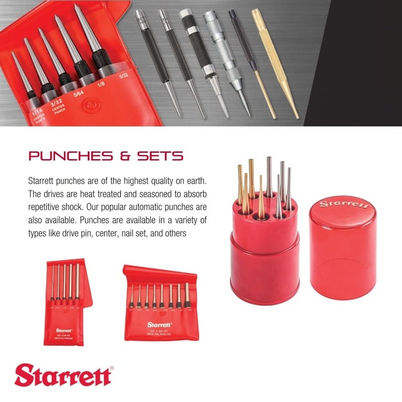 Starrett SB565Z Brass Drive Pin Punches Set, 8 Pieces
