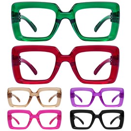 Eyekepper Women's Reading Glasses Metalless Screwless Spring Hinges 6 Pack Ladies Oversized Square Thick Frame Readers +2.00