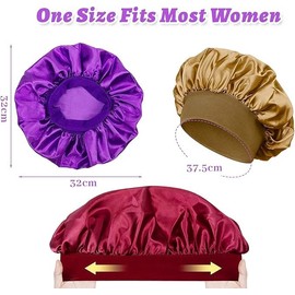 Gorro Saten Pelo Rizado,Gorro para dormir seda-con Banda Ancha Elástica, Ajustable Gorro Pelo Rizado Dormir para Mujeres y Niñas con 4 Piezas Gomas de Pelo（4）