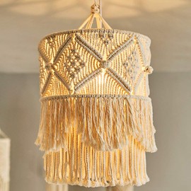 Giilayky Handmade Wall Tapestry Lampshade Macrame Boho Decor Handcraft Tapestry Background Headboard Wall Hanging