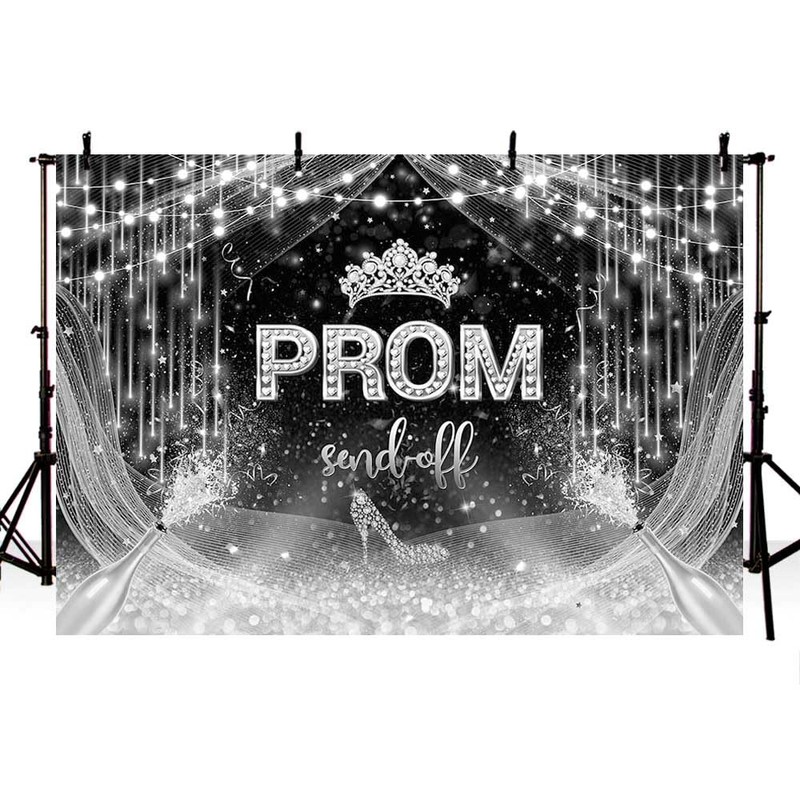 AIBIIN 7x5ft Prom 2024 Backdrop Silver and Black Prom Send