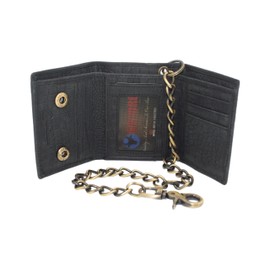 Men's Biker Chain Trifold Wallets - RFID Blocking Distressed Croco Leather Biker Chain Wallet With Snap Closure (Croco Brown)