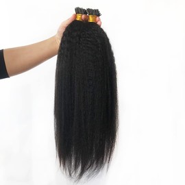 Brazilian Kinky Straight I Tip Hair Extension Pure Colored Human Hair Pre Bonded Hair Extensions 1g/s 100Strand I Tip Microlink Hair For Women (28inch, Natural color)