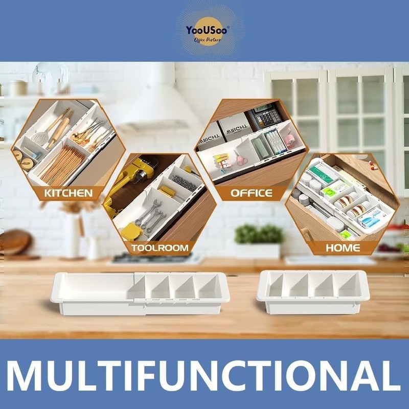 EooUooIP Sliding Drawer Tray with Adjustable Dividers, Expandable Kitchen Storage