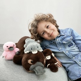 MorisMos 4Pcs Giant Platypus Stuffed Animal, 22inch Large Realistic Platypus Plush with 3 Baby Plush Toys Gifts for Kids, Boys, Girls, Brown