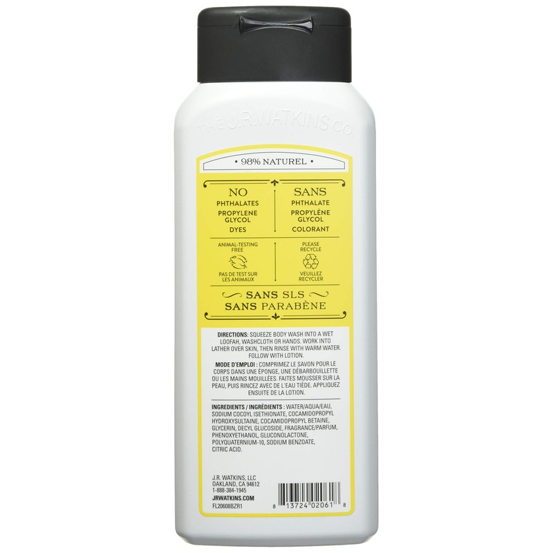 J.R. Watkins Daily Moisturizing Lemon Cream Body Wash, 18 Ounce
