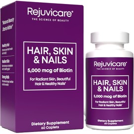 Rejuvicare Hair Skin and Nails, Hair Growth Support, Healthy Skin & Nails, Biotin, Vitamins B1, B2, B3, B6 & B7 + B1, Supports Healthy Hair, Radiant Skin and Strong Nails, Vegan, 60 Caplets