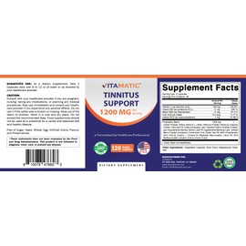 Vitamatic Tinnitus Relief Support – 120 Veggie Capsules – 1200 mg Per Serving- Supports Ear Health, Reduces Ringing in Ears, Non GMO- Gluten Free