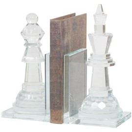 Deco 79 Crystal Chess Decorative Bookends Oversized Non Skid Bookends with Cut Crystal Designs, Set of 2 Office Bookends4 W, 10" H, Clear