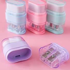 Waremew 1PCS Manual Pencil Sharpener with Eraser, 2 Sharpening Holes Sharpener with Eraser for School, Office and Home Supplies (Blue)