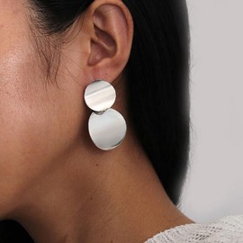 Aneneiceera Boho Disc Coin Dangle Earrings Silver Disc Stud Earrings Vintage Coin Drop Earrings Lightweight Geometric Statement Earrings Jewelry for Women