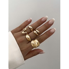 ONBRIG Chunky Gold Rings for Women Non Tarnish Vintage Gold Stackable Ring Thick Statement Gold Rings for Women Chunky Gold Jewelry (1-5pcs gold rings)